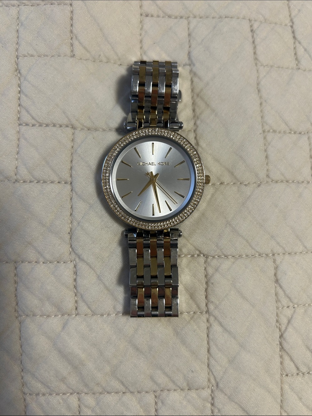 Michael Kors Silver and Gold Crystal Bezel Bracelet Watch